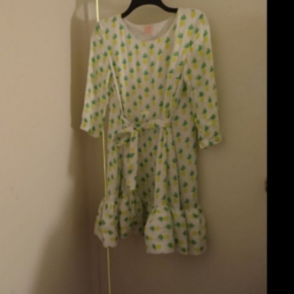 Persifor Pineapple Print Ruffle Hem Womens Mini Dress Sz XS